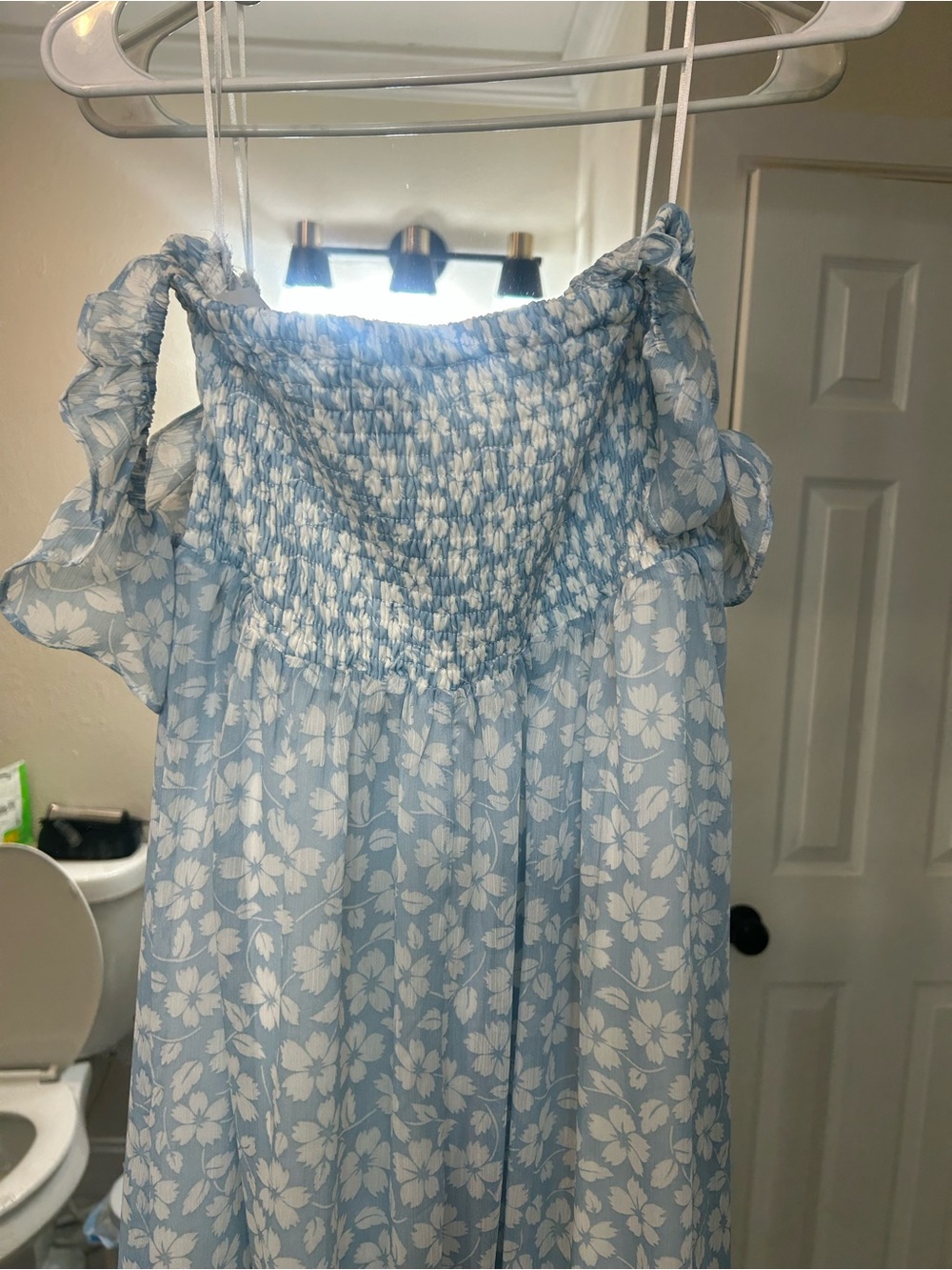 Aakaa Light Blue Floral Smocked Maxi dress
